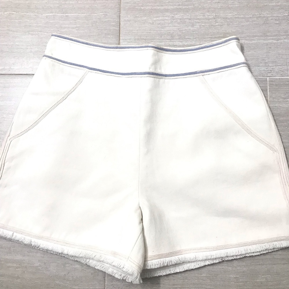 Talitha White High Rise Bermuda Cotton Shorts w/Frayed Hem Wide Waist Sz Large